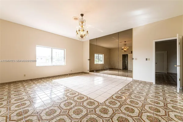 a view of a livingroom with a chandelier