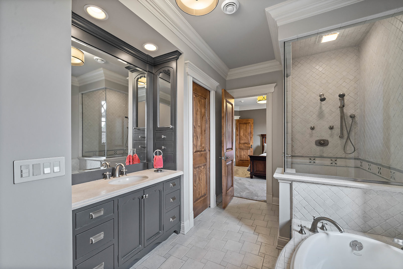 36W516 Hunters Gate Road St. Charles, IL 60175 - Photo 34 of 47 a spacious bathroom with a sink vanity granite shower and a mirror