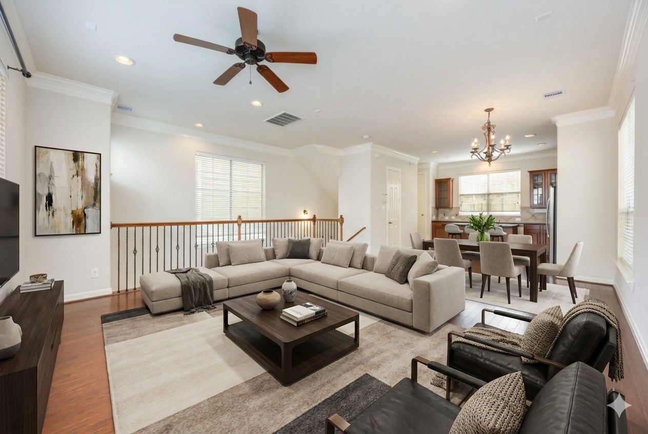 3008 Clearview Circle Houston, TX 77025 - Photo 6 of 33 a living room with furniture ceiling fan and a rug