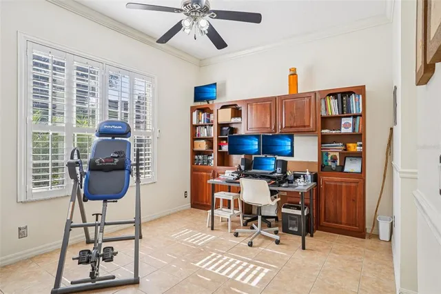 a workspace with furniture