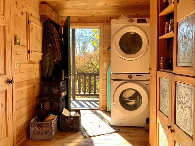 a view of a wooden door