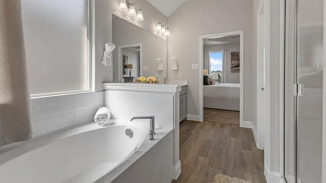 a bathroom with a sink and mirror