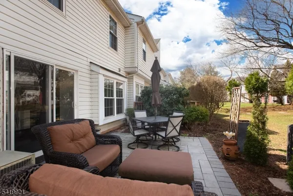 a building outdoor space with patio furniture
