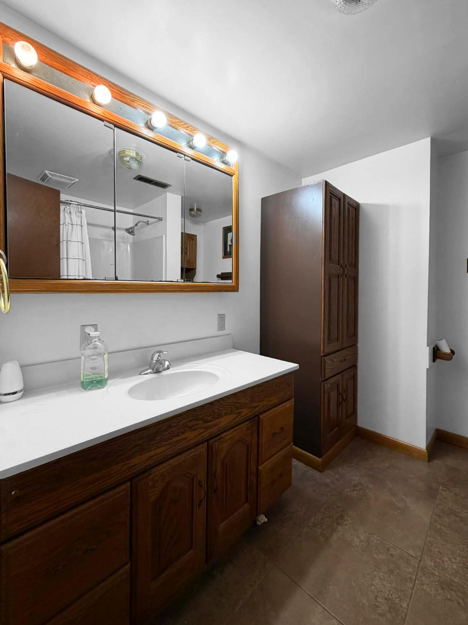 710 West Charles Street Rensselaer, IN 47978 - Photo 14 of 16 a bathroom with a granite countertop sink and a mirror
