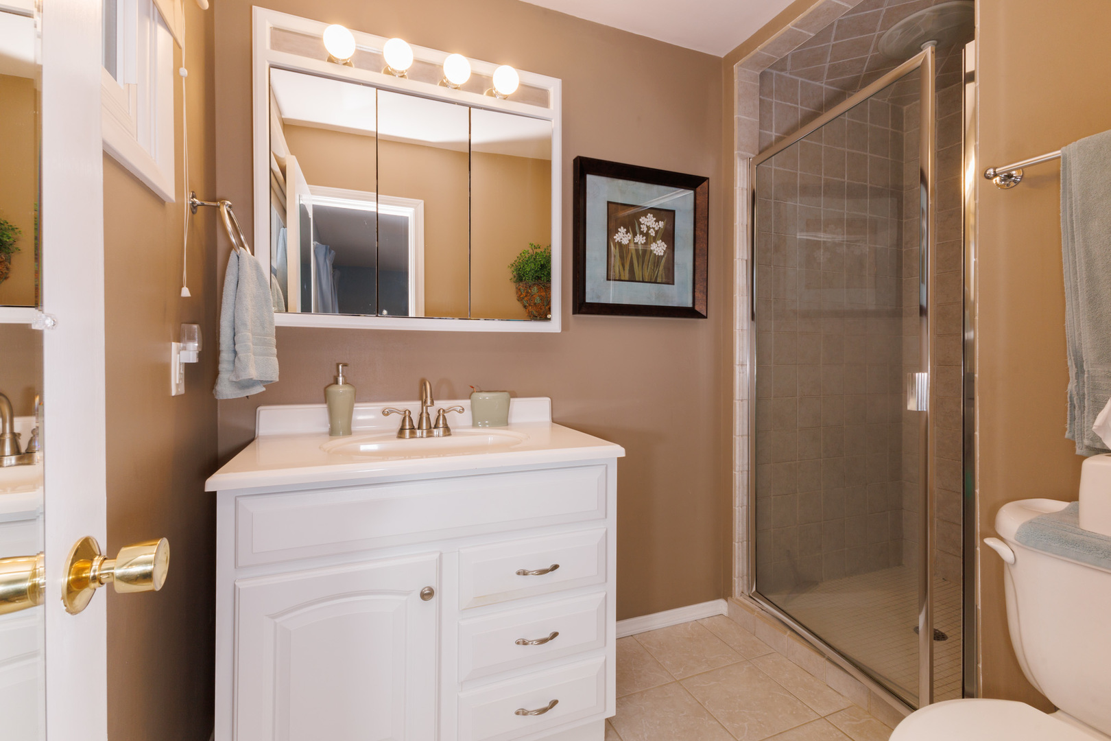 305 Granada Road Bloomington, IL 61701 - Photo 27 of 36 a bathroom with a sink a toilet and shower