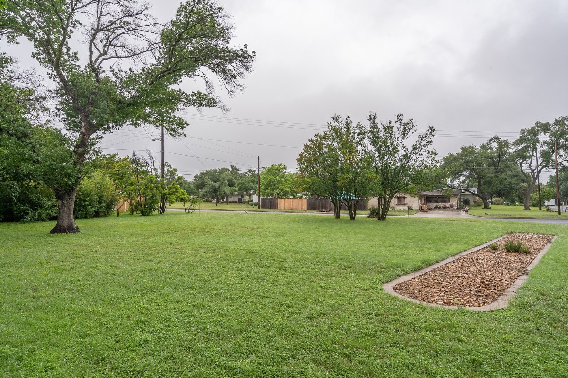 a view of a field of grass and trees