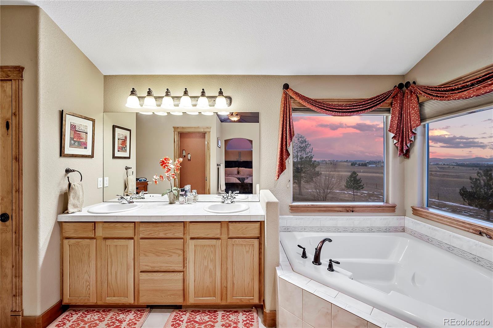 855 Gregory Circle Parker, CO 80138 - Photo 22 of 37 a bathroom with a sink mirror and a bathtub next to a window