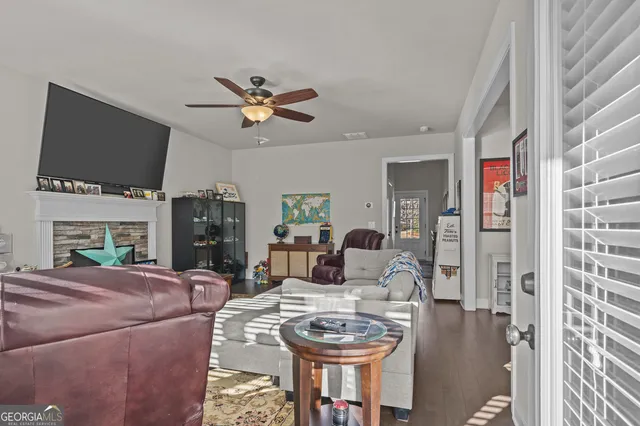 a workspace with furniture and a window