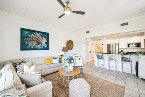 a living room with furniture flowerpot and window