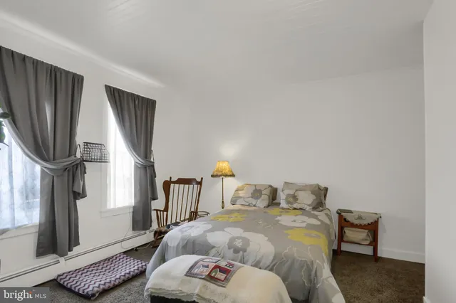 a bedroom with a bed a potted plant and a sink