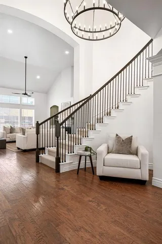 a view of livingroom with furniture and stairs