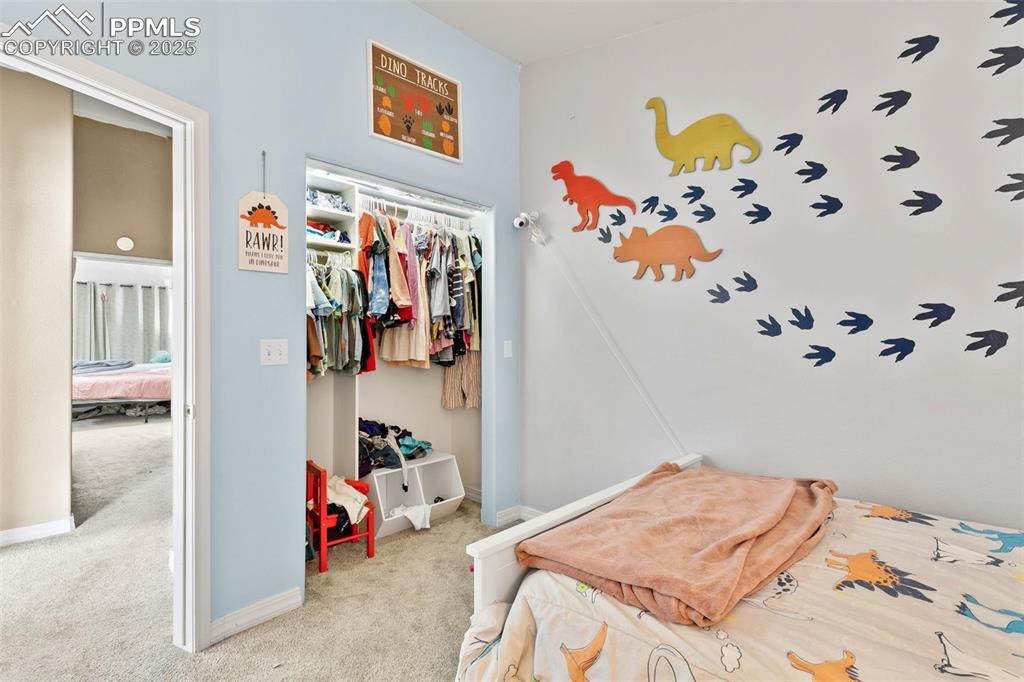 4573 Prestige Point Colorado Springs, CO 80906 - Photo 25 of 31 Bedroom with light colored carpet and a closet