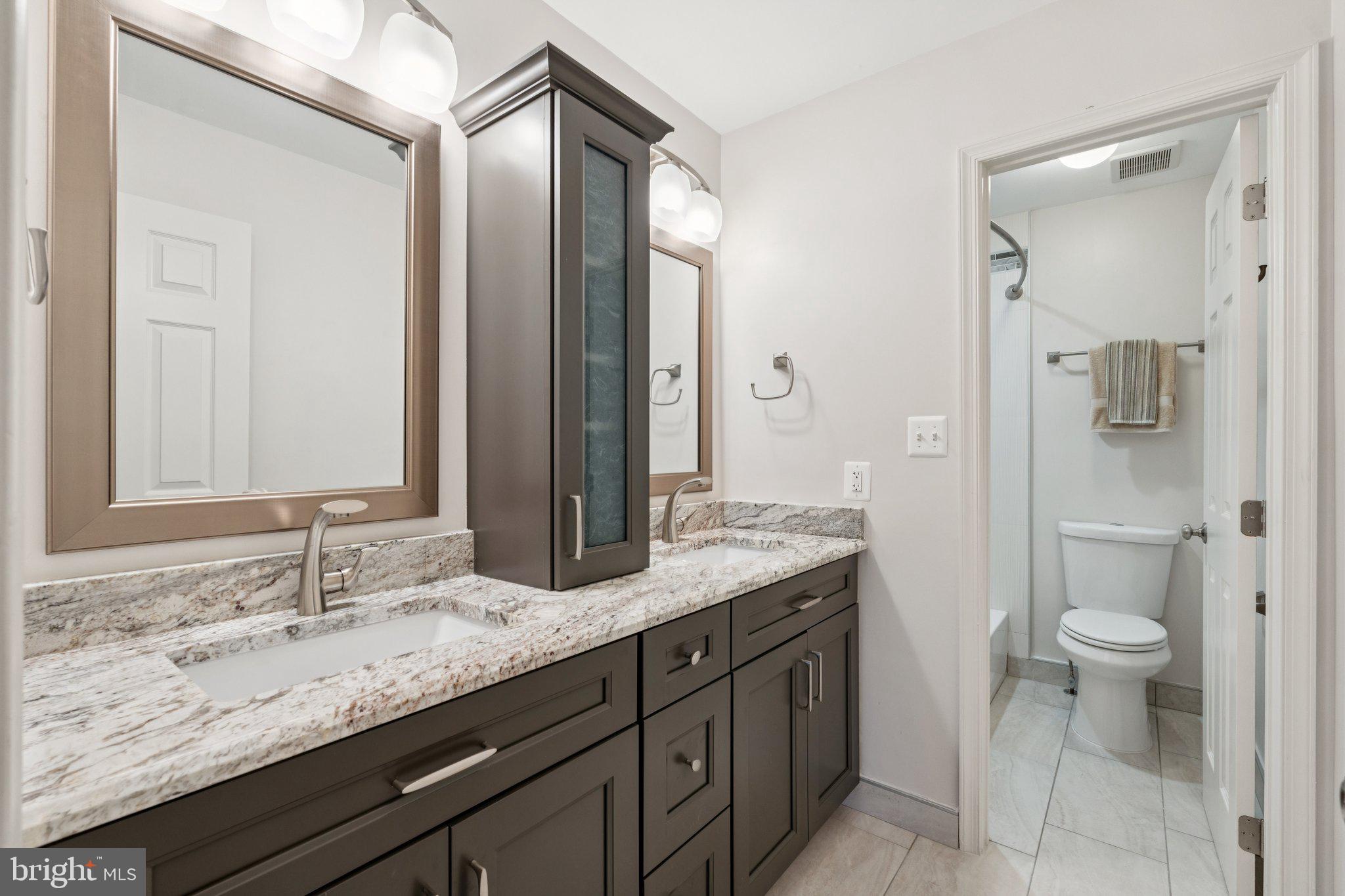 12213 Windsor Hall Way Herndon, VA 20170 - Photo 40 of 64 a bathroom with a granite countertop sink and a mirror