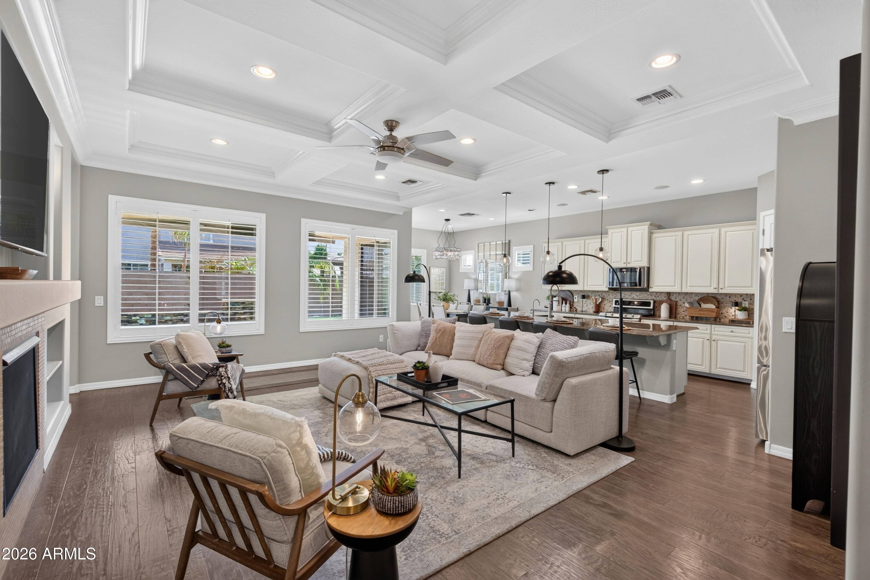 2883 East Ridgewood Lane Gilbert, AZ 85298 - Photo 6 of 77 LR w/Wood Floors & Coffered Ceiling