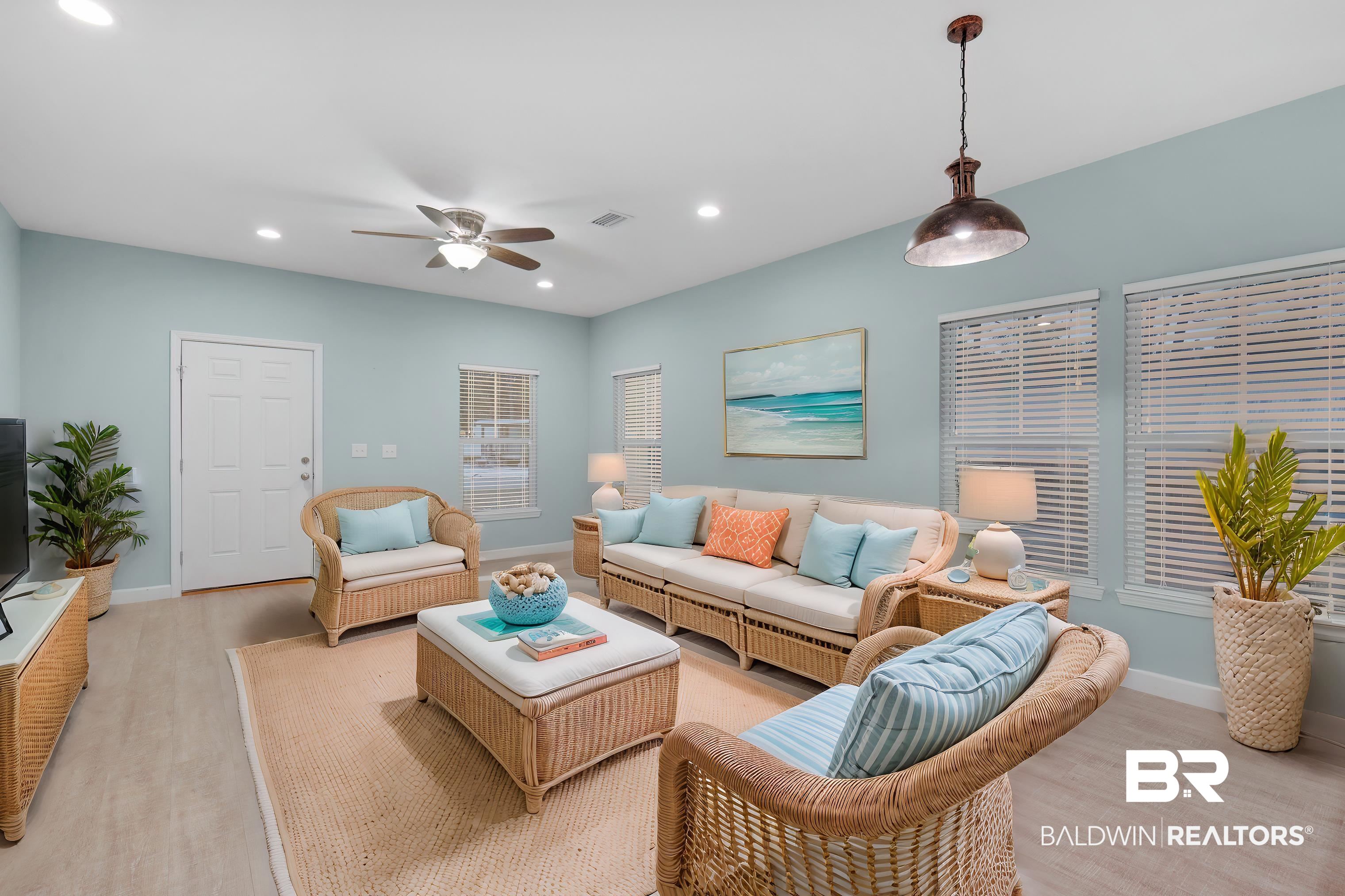5625 Georgia Street Orange Beach, AL 36561 - Photo 8 of 30 Living room with light hardwood / wood-style floors and ceiling fan