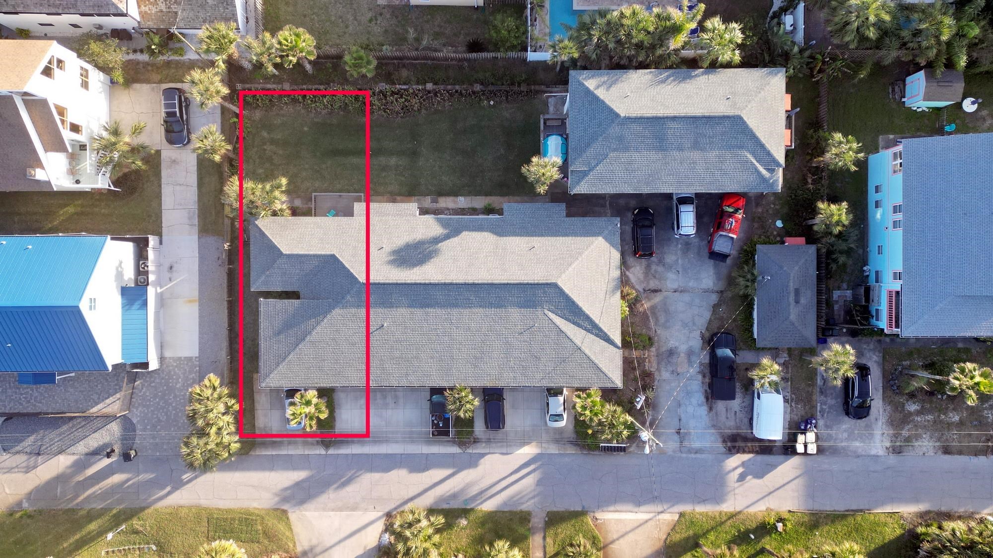7 E Street, Unit A St. Augustine, FL 32080 - Photo 10 of 12 Aerial perspective of suburban area with property boundaries highlighted