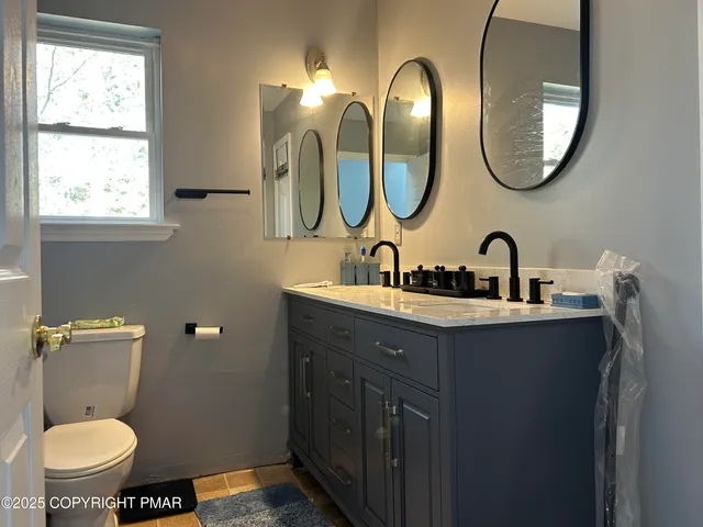 a bathroom with a toilet a sink and a mirror