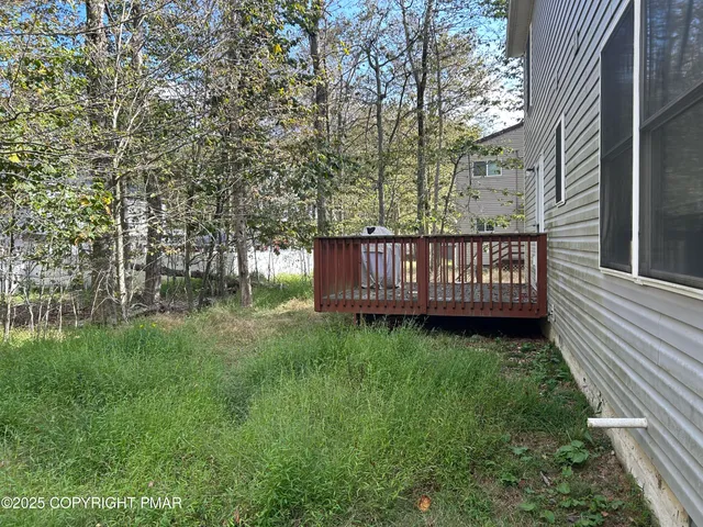 a view of a yard with large trees