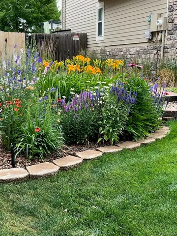 a view of a garden filled with lots of potted plants