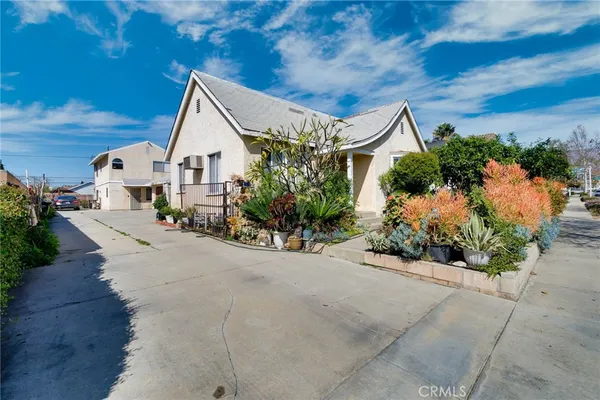 a view of a garden with potted plants
