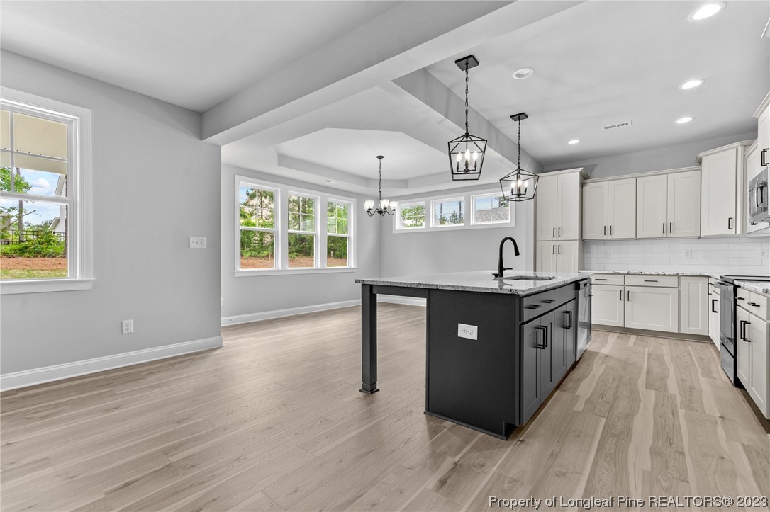 144 Kensington Dr Spring Lake Spring Lake, NC 28390 - Photo 2 of 22 a kitchen with stainless steel appliances granite countertop a sink a stove and a wooden floors