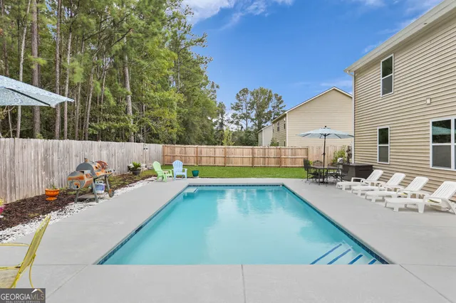 a front view of a house with patio