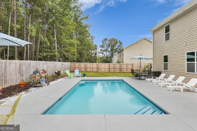 a front view of a house with patio
