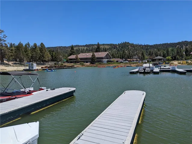 a view of a lake with boats
