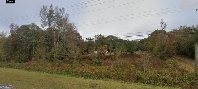 a view of a city with lush green forest