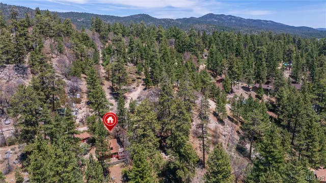 a view of a and mountains