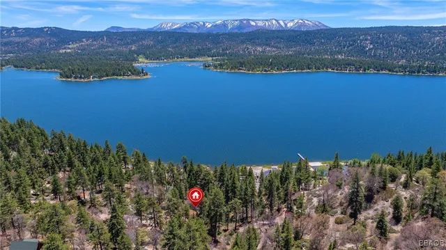 an aerial view of residential houses with outdoor space and trees