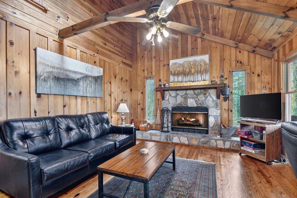 421 Salem Valley Road Mineral Bluff, GA 30559 - Photo 19 of 33 a living room with furniture a flat screen tv and a fireplace