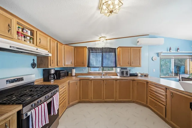 a kitchen with lots of counter top space