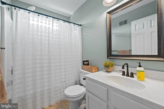 a bathroom with a sink a toilet and a mirror