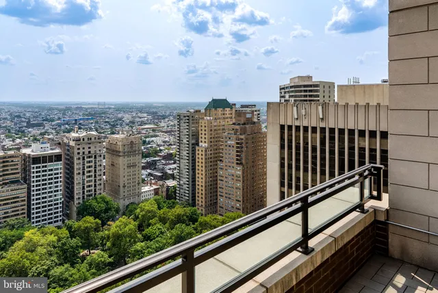 a view of a building from a balcony