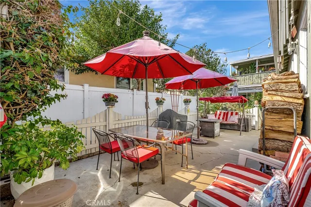 an outdoor space with seating