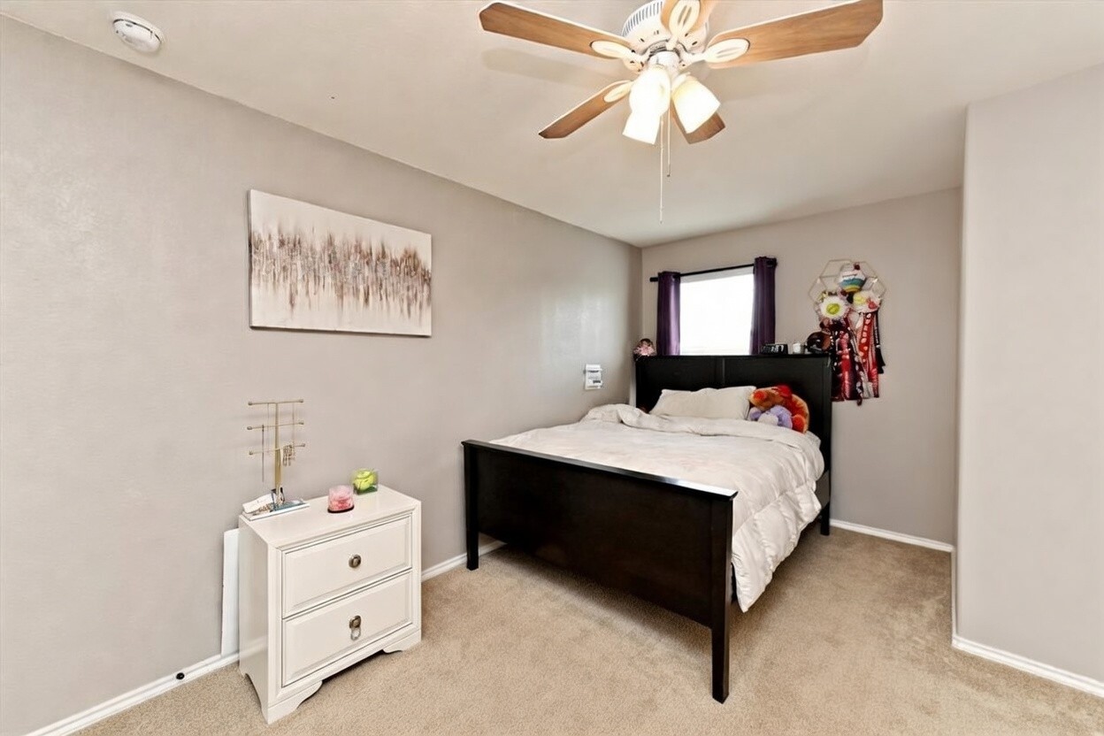 210 Animas Drive Georgetown, TX 78626 - Photo 23 of 31 a bedroom with a bed and a chandelier fan