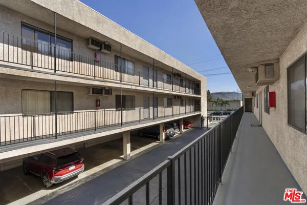 a view of a building from a balcony