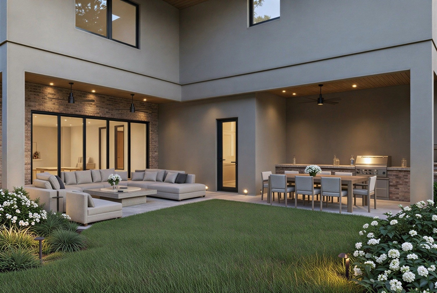 2247 Chilton Road Houston, TX 77019 - Photo 11 of 12 Rendering: Back yard with summer kitchen, covered patio, and half bath