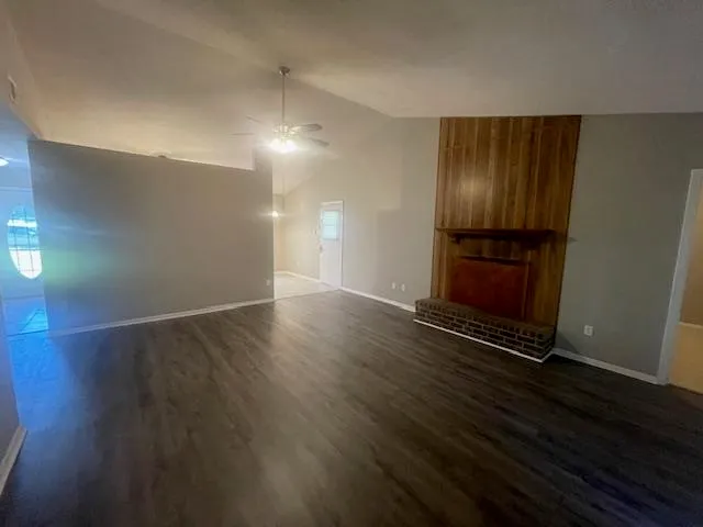 an empty room with a workbench