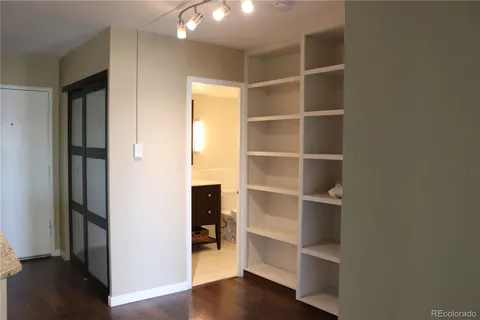 a view of walk in closet with empty racks