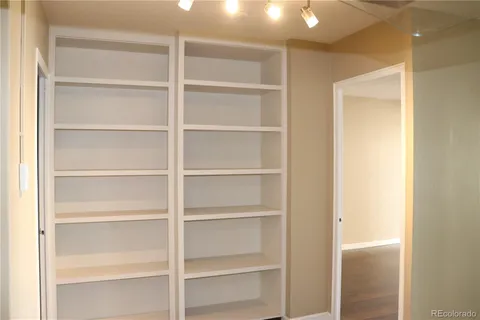 a view of walk in closet with empty racks