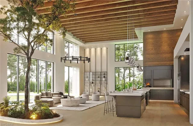 a lobby with furniture and window