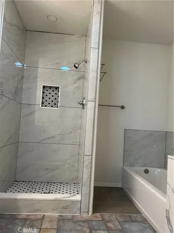 a bathroom with a bathtub