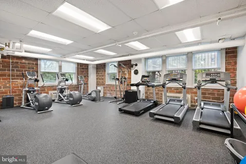 a view of a room with gym equipment