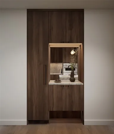 a view of kitchen cabinets