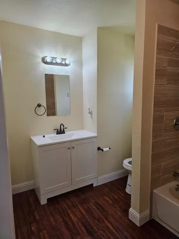 a bathroom with a toilet and a bathtub