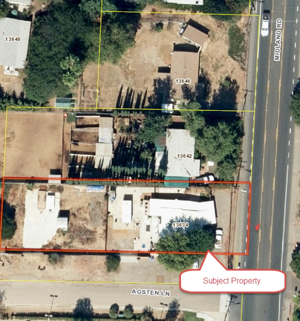 13634 Midland Road Poway, CA 92064 - Photo 1 of 13 Google aerial view of subject property and strip of easement issue to the south