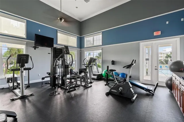 a view of a room with gym equipment