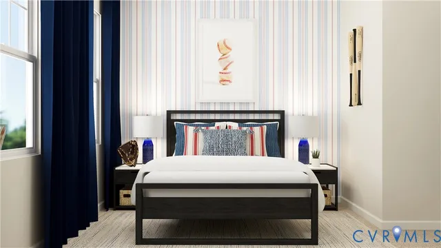 a room with a bed and a table